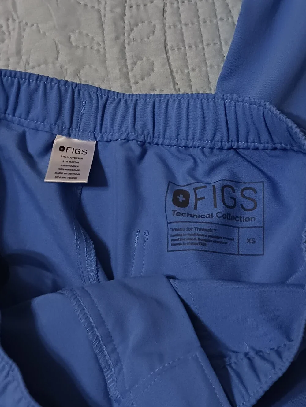 Figs XS Technical Collection Scrubs Pants Straight Leg Ceil Blue Cargo Pockets